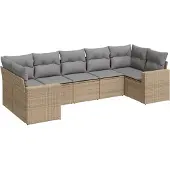vidaXL 7-delige Loungeset met kussens poly rattan beige