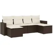 vidaXL 6-delige Loungeset met kussens poly rattan bruin