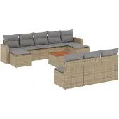vidaXL 11-delige Tuinset met kussens poly rattan beige