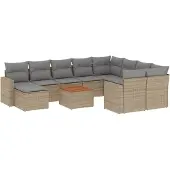 vidaXL 11-delige Tuinset met kussens poly rattan beige