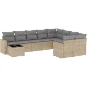 vidaXL 10-delige Loungeset met kussens poly rattan beige