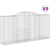 vidaXL Gabionen met boogvorm, 9 stuks, 300x50x140/160 cm, verzinkt staal