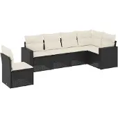 vidaXL 6-delige Loungeset met kussens poly rattan zwart