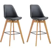 CLP Set van 2 barkrukken Metz, bekleed met kunstleer, met rugleuning en voetsteun | Kleur: zwart, frame: naturel