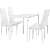 En.casa Eetkamerset eethoek Porvoo 5-delig glas tafel en stoelen wit