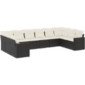 vidaXL 10-delige Loungeset met kussens poly rattan zwart