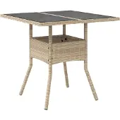 vidaXL Tuintafel met glazen blad 80x80x75 cm poly rattan beige