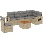 vidaXL 7-delige Loungeset met kussens poly rattan beige