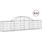 vidaXL Gabionen met boogvorm, 12 stuks, 200x30x40/60 cm, verzinkt staal