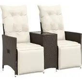 vidaXL Tuinbank 2-zits verstelbaar met tafel poly rattan bruin