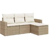 vidaXL 4-delige Loungeset met kussens poly rattan beige