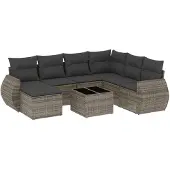 vidaXL 8-delige Loungeset met kussens poly rattan grijs