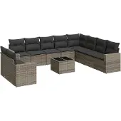 vidaXL 11-delige Loungeset met kussens poly rattan grijs