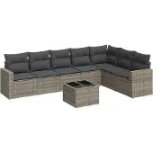 vidaXL 8-delige Loungeset met kussens poly rattan grijs