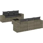 vidaXL 7-delige Loungeset met kussens poly rattan grijs