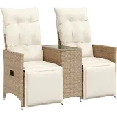vidaXL Tuinbank 2-zits verstelbaar met tafel poly rattan beige