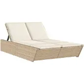 vidaXL Ligbed 2-persoons met kussens poly rattan beige