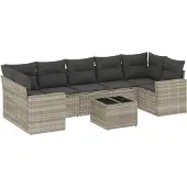 vidaXL 8-delige Loungeset met kussens poly rattan lichtgrijs