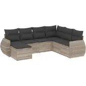 vidaXL 7-delige Loungeset met kussens poly rattan lichtgrijs
