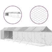 vidaXL Hondenkennel met dak 2x14x2,5 m gegalvaniseerd staal zilver