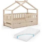 VitaliSpa Design Huisbed – 80x160 cm met logeerbed en matras Natuurlijk hout