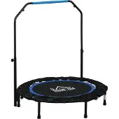 HOMCOM -Stahl, Kunststoff-Schwarz+Blau-Ø102 x 99-123H cm-Fitness-Trampolin