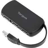 Targus USB-hub ACH114EU, 4-poorts USB 2.0, busvoeding, gegevenssnelheid 480 MB/s, compact, zwart