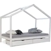 Homestyle4u Kinderbed 90x200 cm - Huisbed met Matras - Bedkast - Wit