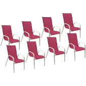 Happy Garden Set van 8 MARBELLA stoelen in roze textilene - wit aluminium
