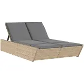 vidaXL Ligbed 2-persoons met kussens poly rattan beige