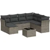 vidaXL 8-delige tuinmeubelset met kussens, grijs, polyrotan