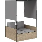 vidaXL Ligbed tweepersoons met dak en gordijn poly rattan beige