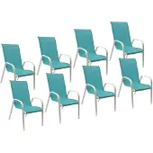Happy Garden Set van 8 MARBELLA stoelen in blauw textilene - wit aluminium