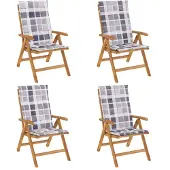 vidaXL Tuinstoelen 4 st verstelbaar met kussens massief teakhout