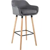 CLP Grant Barkruk - Met rugleuning - Moderne Barstoel - Beukenhouten Poten - Belastbaar tot 150 kg - Velvet - Fluweel - grijs/natura