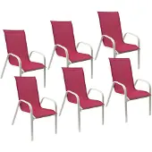 Happy Garden Set van 6 MARBELLA stoelen in roze textilene - wit aluminium