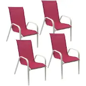 Happy Garden Set van 4 MARBELLA stoelen in roze textilene - wit aluminium
