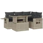 vidaXL 5-delige Loungeset met kussens poly rattan lichtgrijs