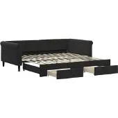 vidaXL Slaapbank met onderschuifbed en lades 100x200 cm fluweel zwart