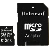 Intenso Professional miniSDXC-kaart Retail 512 GB Class 10, UHS-I U3, v30 Video Speed Class Watervast, Temperatuurbeste