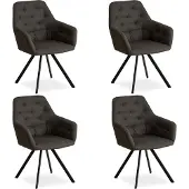 Homestyle4u Eetkamerstoelen van Linnen - 4 Stoelen - met armleuningen - Antraciet