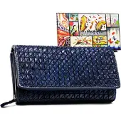 Rovicky Dames leren portemonnee R-N22-ZPT-7354 D.Blauw