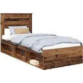vidaXL Bedframe met hoofdeinde Oudhout 90 x 200 cm Massief grenenhout