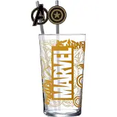 Stor Marvel Glass Tumbler met Straws Logo & Avengers 485 ml Kitchen- and Tableware