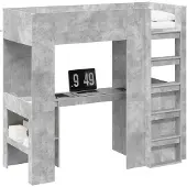 vidaXL Stapelbedframe met Bureau Beton Grijs 75 x 190 cm Bewerkt hout