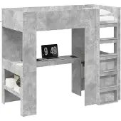 vidaXL Stapelbedframe met Bureau Beton Grijs 90 x 190 cm Bewerkt hout