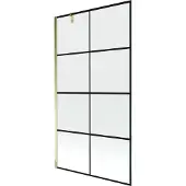 Mexen Next 1-delige douchescherm 100 x 150 , zwart raster, goud - 895-100-000-00-77-50