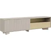 Selsey Distria – TV-meubel met lade en geribbelde front kasjmiergrijs / eikenlook, 175 cm