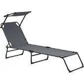 Casa.pro Ligbed ligstoel met zonneluifel 187x53x27 cm donkergrijs