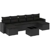 vidaXL 8-delige Loungeset met kussens poly rattan zwart
